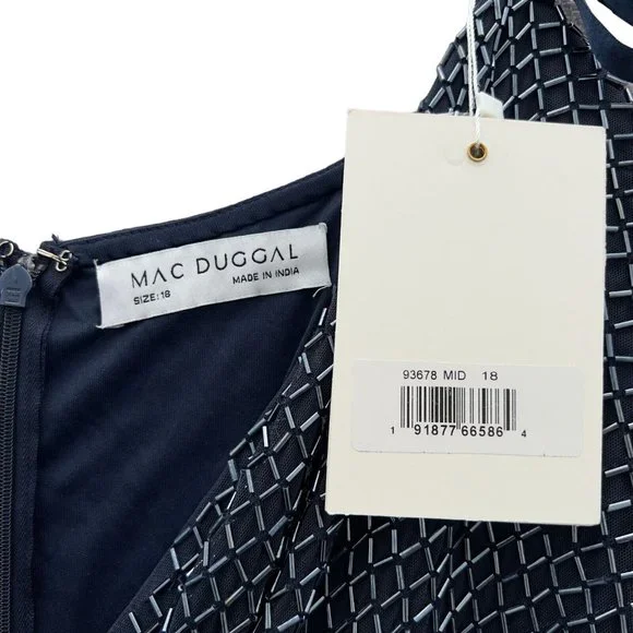 Mac Duggal Midnight Short Sleeve Beaded Evening Dress Sz 18 New NWD 93678 - 0196